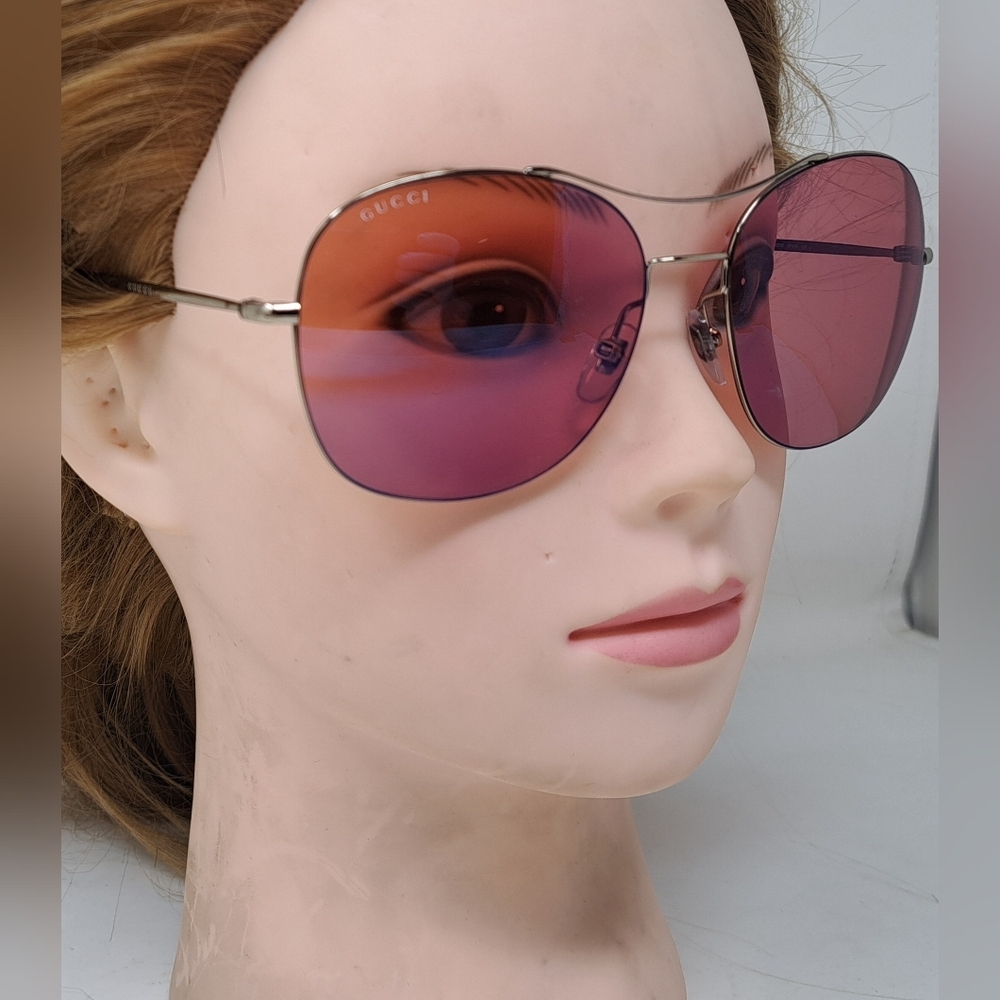 NWT Gucci Techno Ultra Light Sunglasses Metal Rose Pink Lenses GG4253S 58-16-140 - Picture 4 of 16